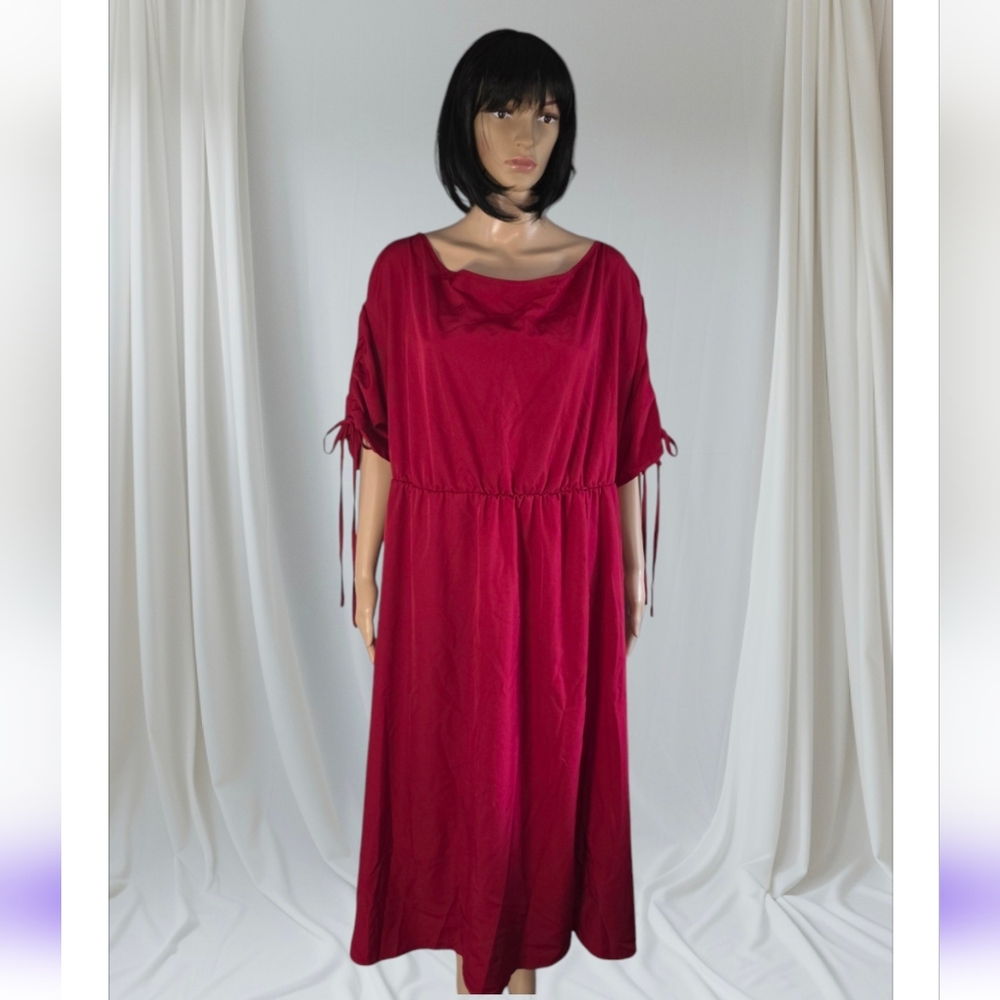 Elegant Red Women's Dress With Ruch Sleeves, Plus Size 5X (Fit 2X/3X)